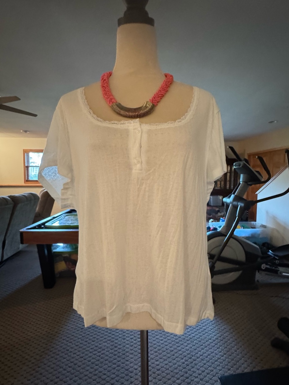 White Lace-Trim Short Sleeve Women's Top - Classic Casual